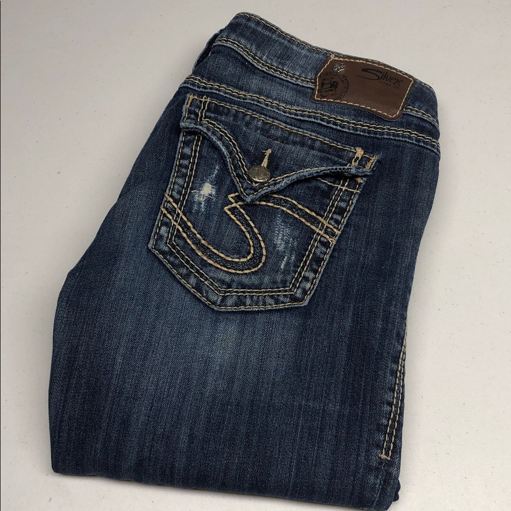 FACTORY DISTRESS SILVER PIONEER SLIM BOOT JEANS 28x33 ⭐️